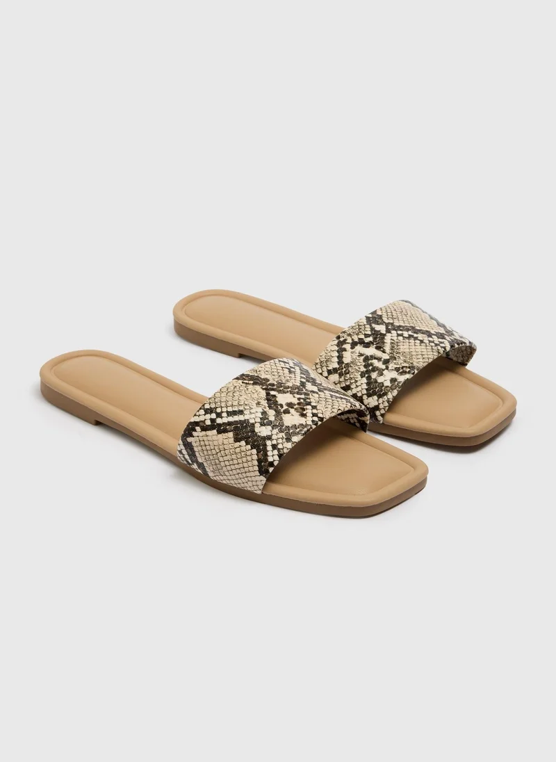 Matalan Neutral Snake Print Mule Sandals